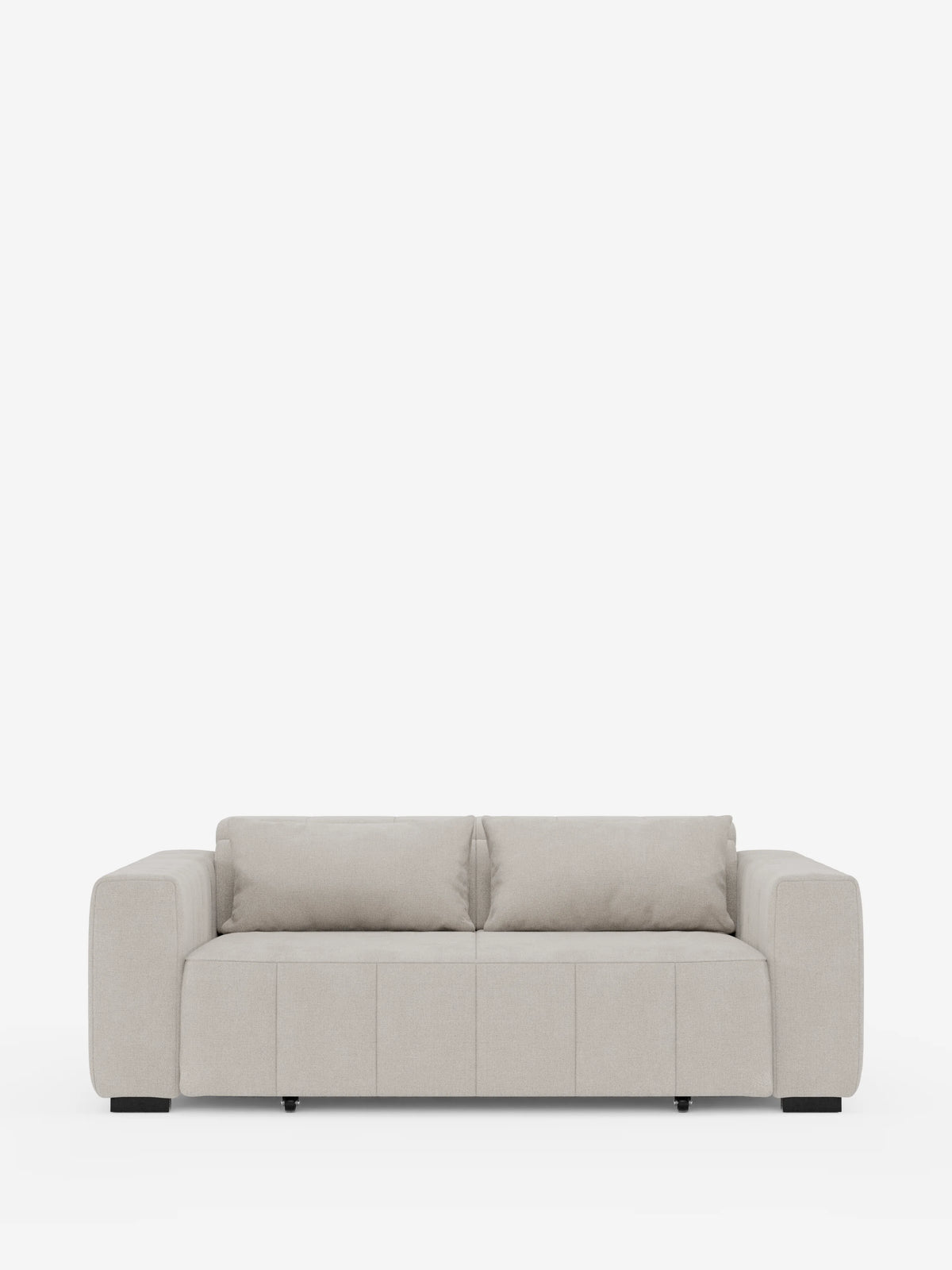 Un divano a tre posti in stile dorico contemporaneo color beige chiaro di divitt.sbs, caratterizzato da ampi braccioli squadrati, due spaziosi cuscini di seduta con funzione relax elettrica e due cuscini dello schienale abbinati con poggiatesta regolabili. Rivestito in tessuto T23 facile da pulire, questo divano moderno presenta piedini minimalisti neri a blocco e un design elegante che risalta sullo sfondo bianco a tinta unita.