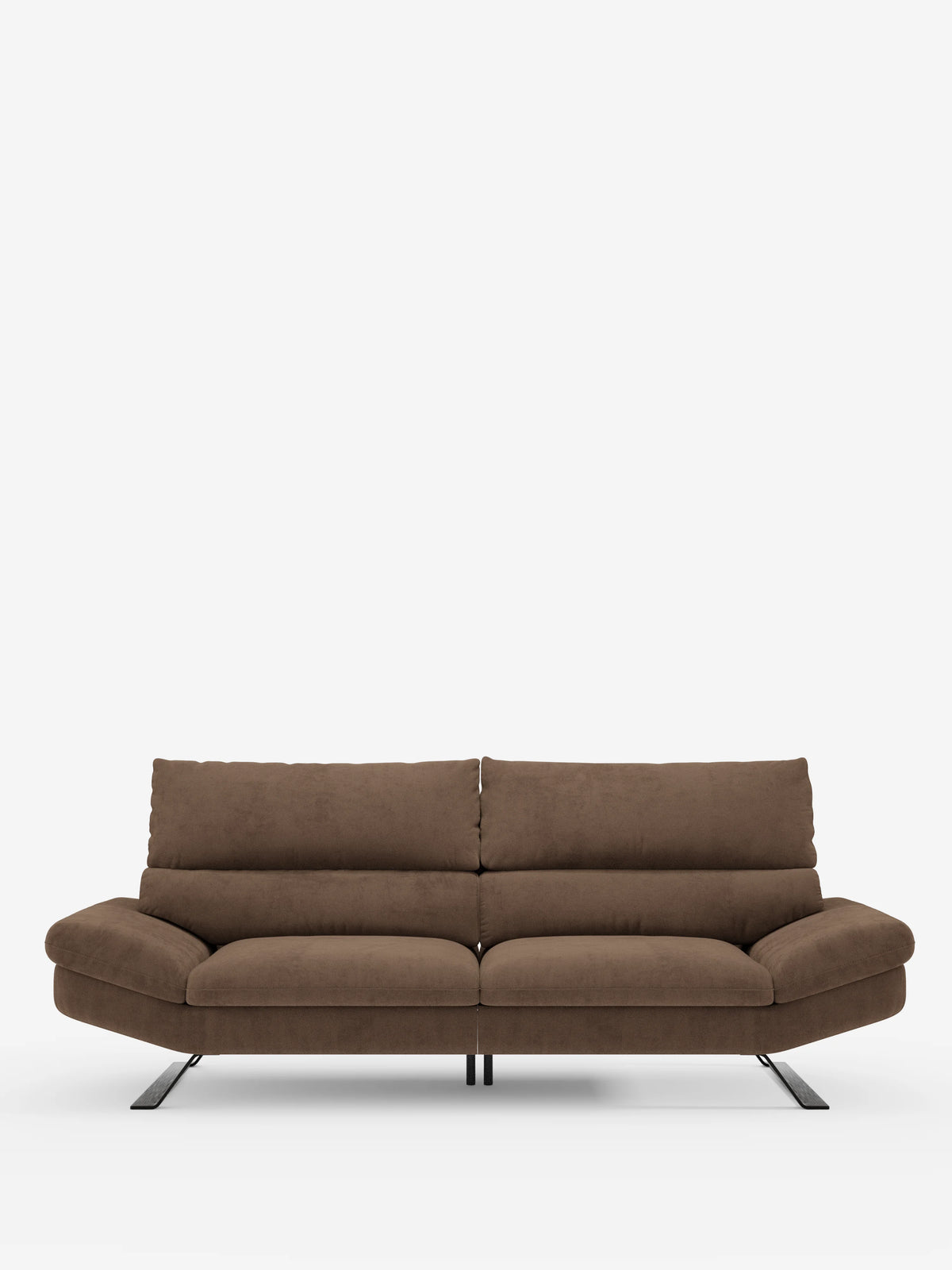 Il divano Eclipse dal design moderno a 2 e 3 posti di divitt.sbs sfoggia un’eleganza contemporanea grazie allo schienale e alla seduta imbottiti e avvolgenti, rivestiti in morbida microfibra smacchiabile T11, facile da pulire. Dotato di schienali traslanti per un sostegno personalizzabile, ampi braccioli e alte gambe in metallo nero inclinate verso l’esterno, questo divano contemporaneo risalta su uno sfondo bianco, mettendo in risalto le sue linee pulite e l’estetica moderna.