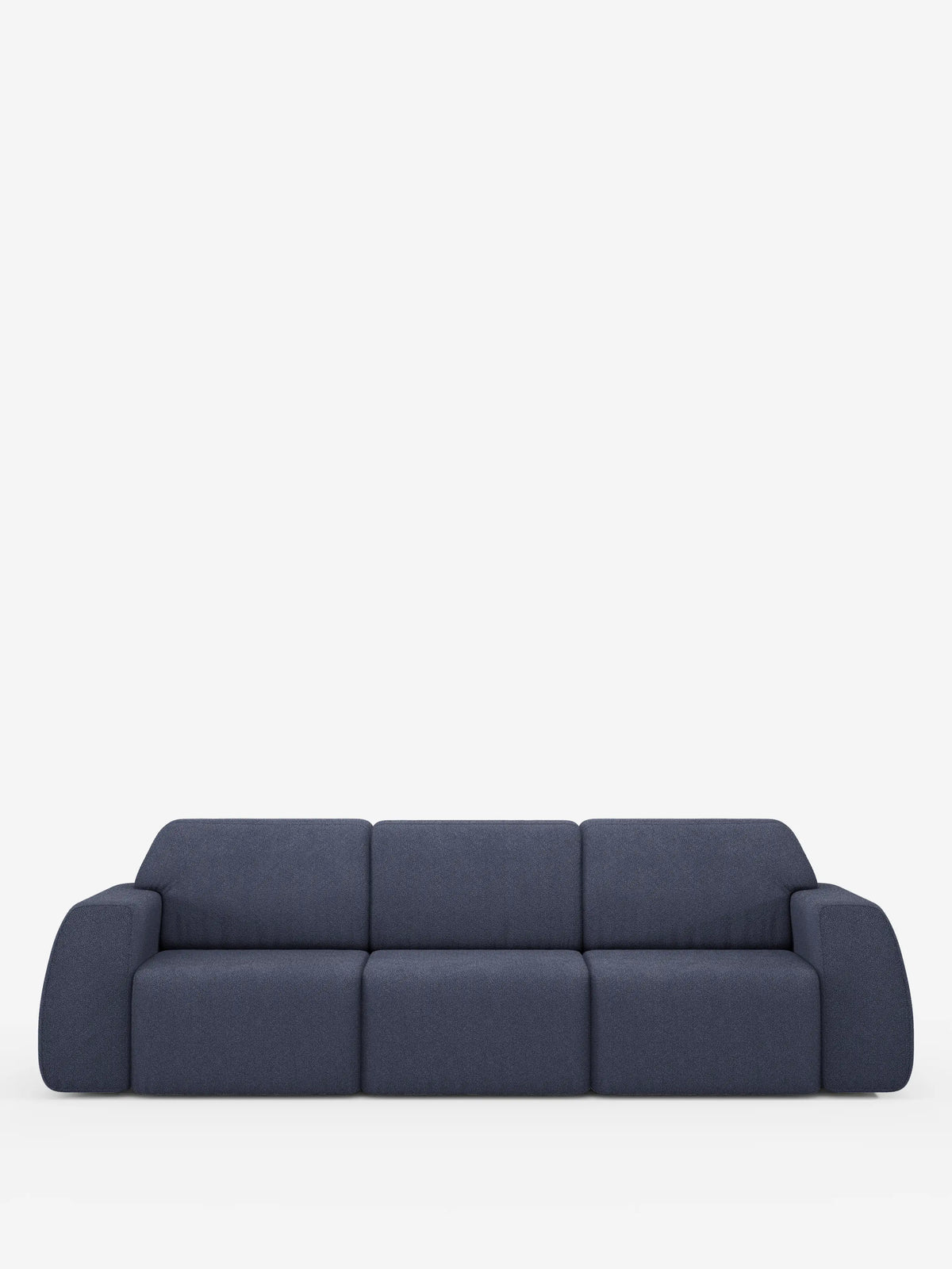 Ecco la frase riscritta utilizzando i dati del prodotto forniti: Il divano Orbit con 3 sedute scorrevoli e allungabili di divitt.sbs presenta un design moderno in blu intenso, con braccioli e schienale arrotondati. I suoi cuscini spessi e morbidi e le sedute scorrevoli regolabili indipendentemente offrono un comfort personalizzato per ogni posto a sedere. Rivestito in tessuto T33 effetto cotone, facile da pulire e completamente sfoderabile, il divano poggia su una base bianca liscia senza gambe a vista,