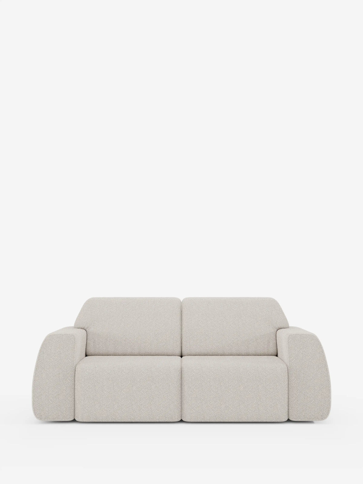 Un divano Orbit a 3 posti moderno e minimalista, color beige chiaro, con sedute scorrevoli, firmato divitt.sbs, caratterizzato da morbidi cuscini arrotondati e ampi braccioli, che risaltano su uno sfondo bianco a tinta unita. Completamente sfoderabile in tessuto smacchiabile effetto cotone T33, questo divano presenta uno schienale basso dalle linee semplici e pulite e incarna un design contemporaneo per un look davvero sofisticato.