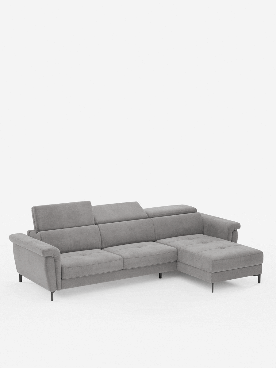 Capri sofá cama esquinero con chaise longue con canapé y reposacabezas reclinables -en tejido antimanchas elegante T30