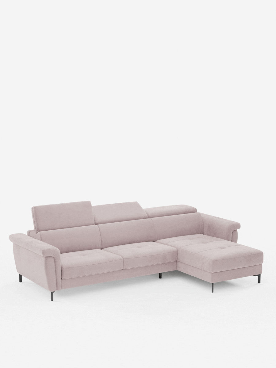 Capri sofá cama esquinero con chaise longue con canapé y reposacabezas reclinables -en tejido antimanchas elegante T30
