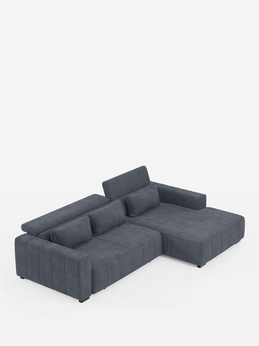 Doric Sofá esquinero con chaise longue y asientos extensibles con relax eléctrico - reposacabezas reclinables en tejido antimanchas T23