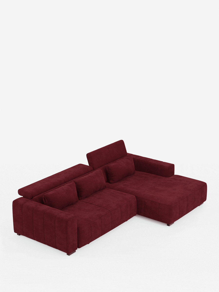 Doric Sofá esquinero con chaise longue y asientos extensibles con relax eléctrico - reposacabezas reclinables en tejido antimanchas T23