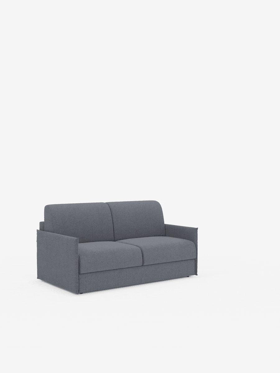 Vi presentiamo il divano letto matrimoniale sfoderabile Evans di divitt.sbs: un divano grigio dalle linee compatte, con braccioli bassi ed eleganti e due cuscini di seduta, rivestito in tessuto T23 resistente alle macchie. Si trasforma facilmente in letto grazie a un materasso matrimoniale a scomparsa che si estrae agevolmente da sotto la seduta, oltre a un pratico vano portaoggetti per i cuscini. Su uno sfondo bianco a tinta unita, questo moderno divano salvaspazio mette in risalto il suo design