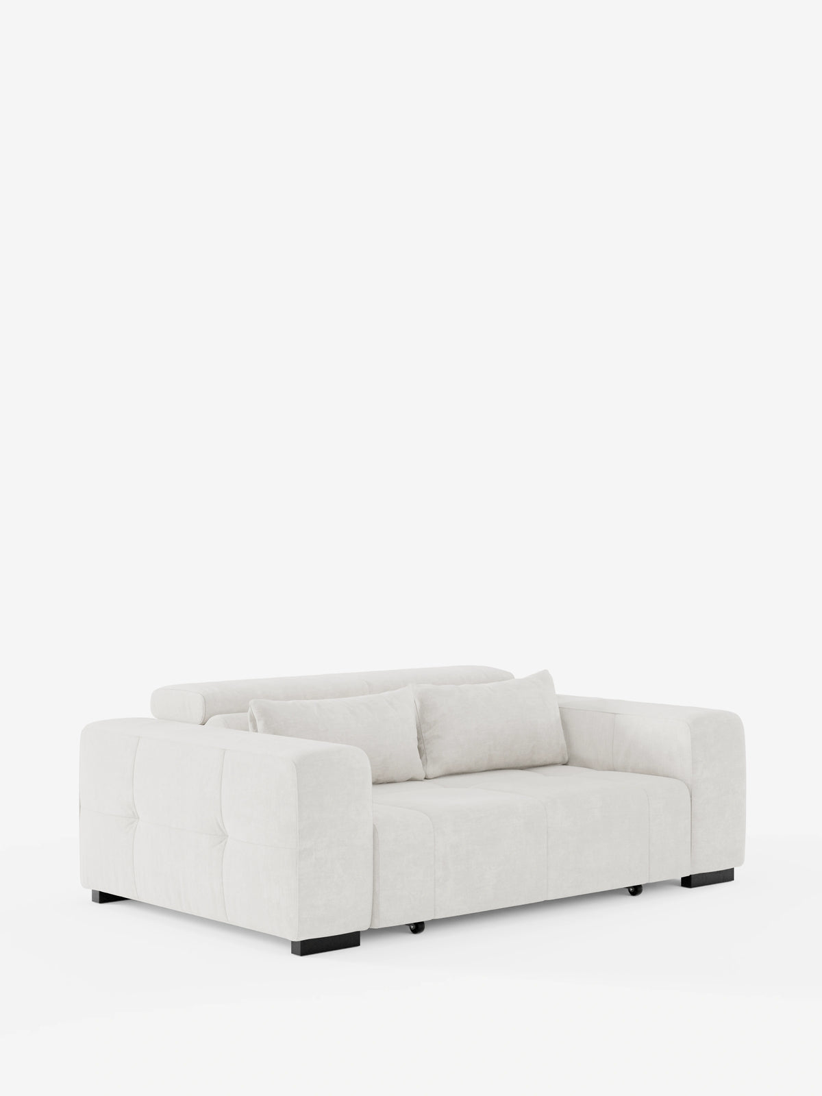 Il divano Monarch con funzione relax elettrica per l’allungamento delle sedute e poggiatesta reclinabile di divitt.sbs è un divano imbottito dal design contemporaneo, di colore grigio chiaro, caratterizzato da ampi e morbidi braccioli, due cuscini dello schienale coordinati e un design dal profilo basso con piccole gambe nere. La sua silhouette squadrata e minimalista è valorizzata dal morbido tessuto T31 resistente alle macchie.