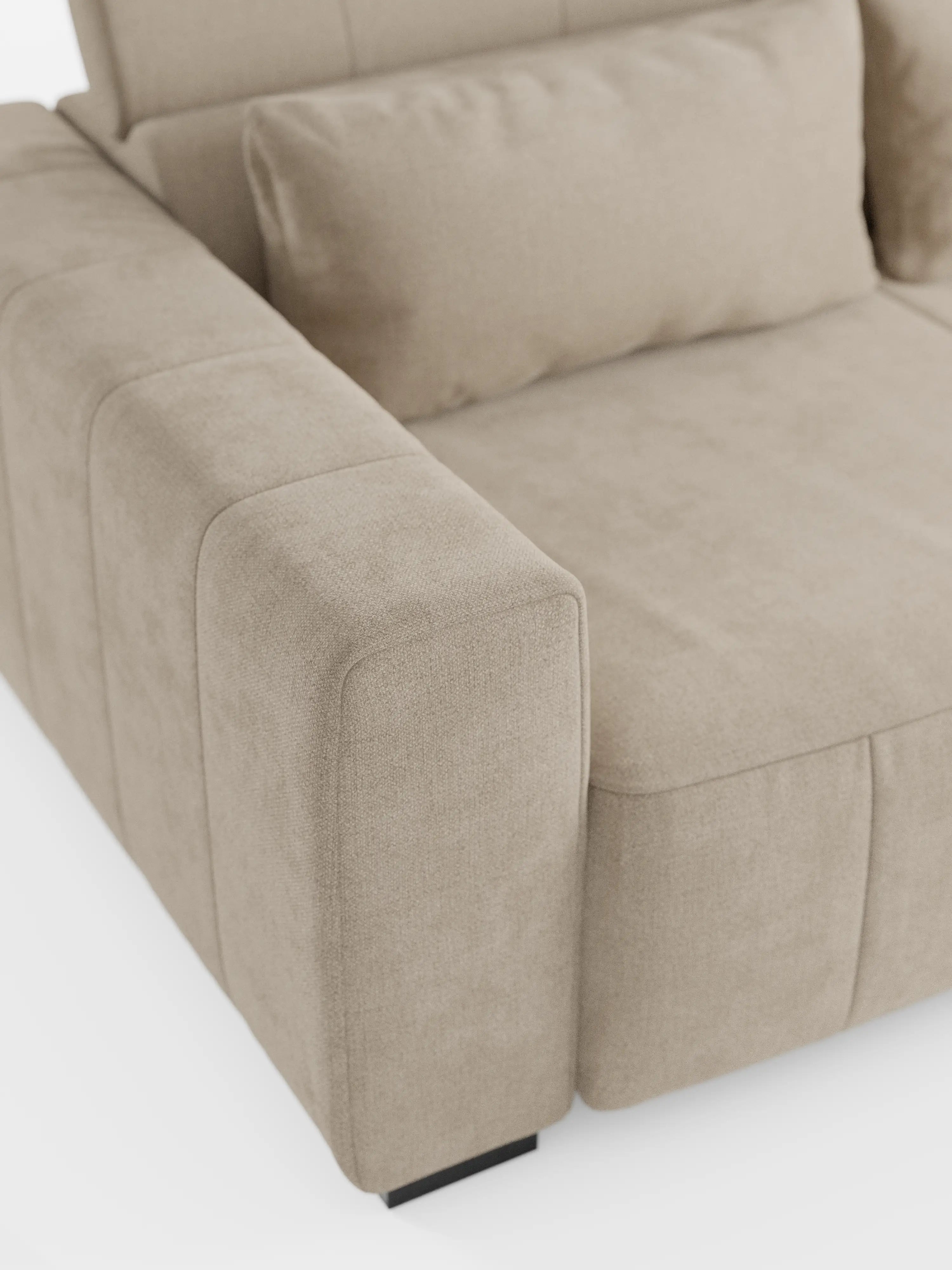 Doric Sofá esquinero con chaise longue y asientos extensibles con relax eléctrico - reposacabezas reclinables en tejido antimanchas T23