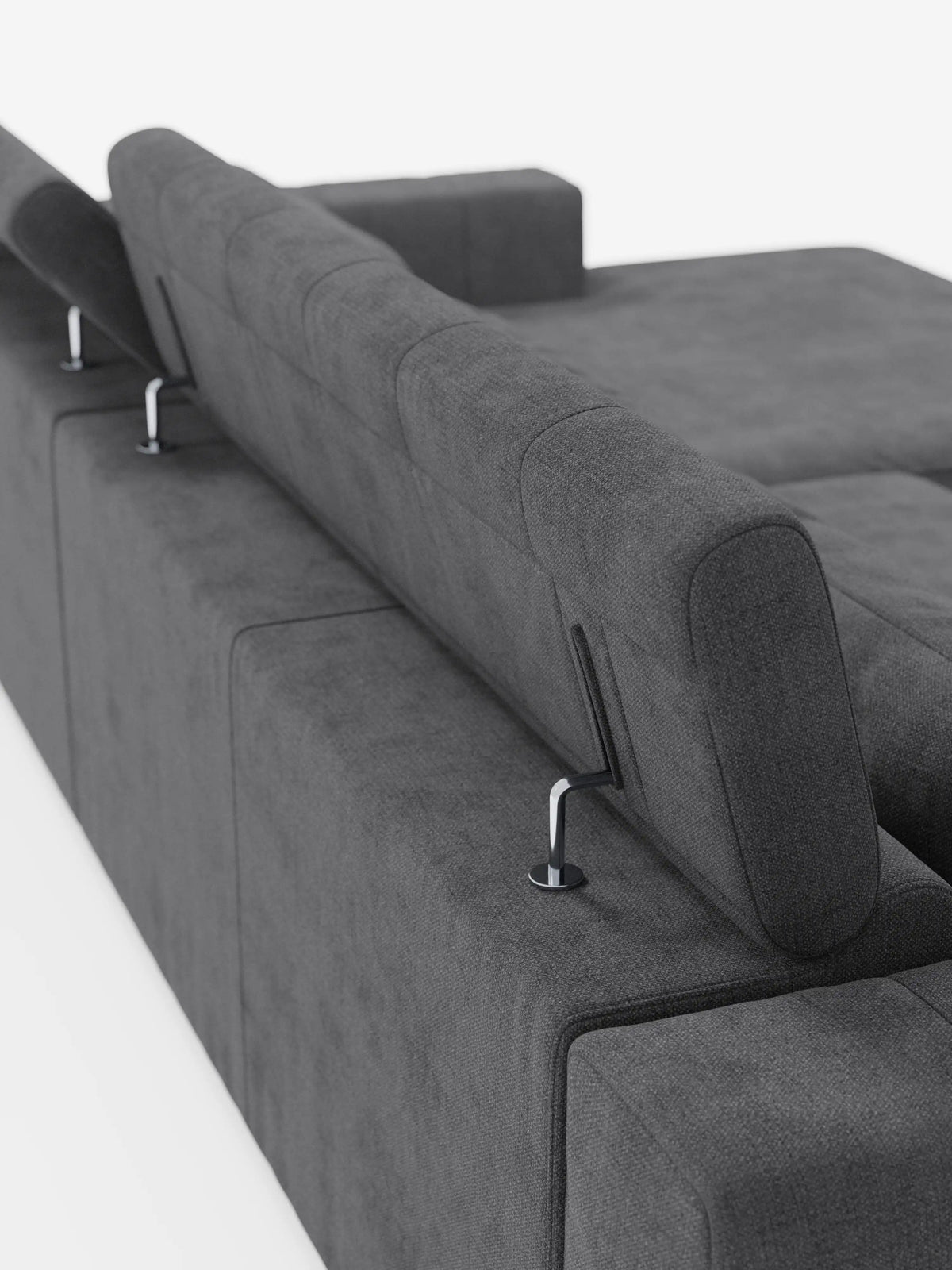 Doric Sofá esquinero con chaise longue y asientos extensibles con relax eléctrico - reposacabezas reclinables en tejido antimanchas T23