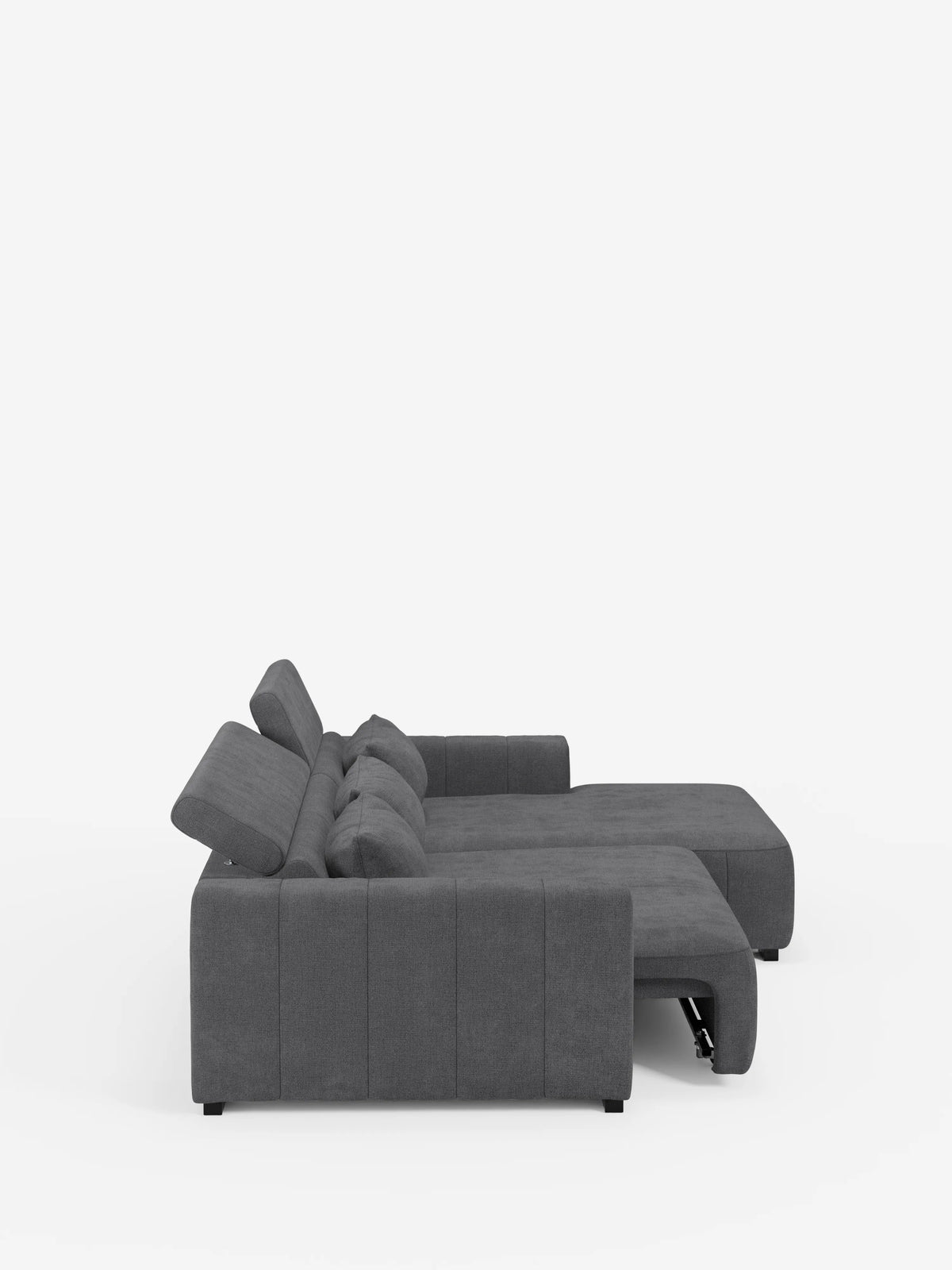 Doric Sofá esquinero con chaise longue y asientos extensibles con relax eléctrico - reposacabezas reclinables en tejido antimanchas T23