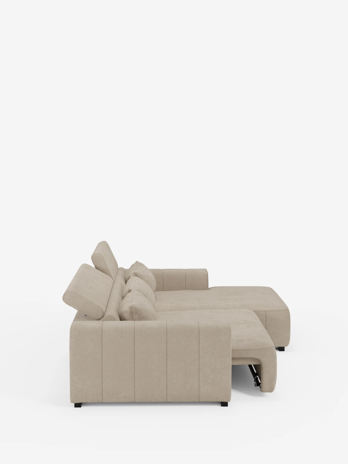 Doric Sofá esquinero con chaise longue y asientos extensibles con relax eléctrico - reposacabezas reclinables en tejido antimanchas T23