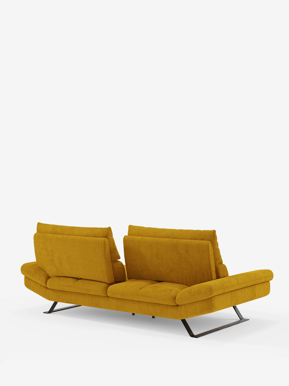 Ecco una versione riscritta utilizzando i dati del prodotto forniti: Il divano Eclipse dal design moderno di divitt.sbs, disponibile nella versione a 2 o 3 posti, è dotato di schienali traslanti separati e gambe alte e inclinate in metallo nero. Ritraatto di schiena su uno sfondo bianco a tinta unita, il suo elegante rivestimento in microfibra smacchiabile T11 appare morbido e soffice, con bordi arrotondati e una silhouette contemporanea e minimalista che garantisce un comfort modulabile.