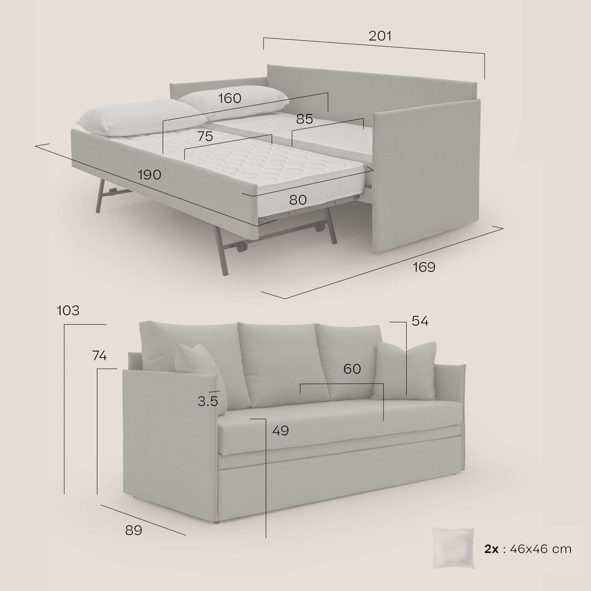 Brera Divano duplex con doppio letto in tessuto simil cotone impermeabile T13 panna - divitt.sbs