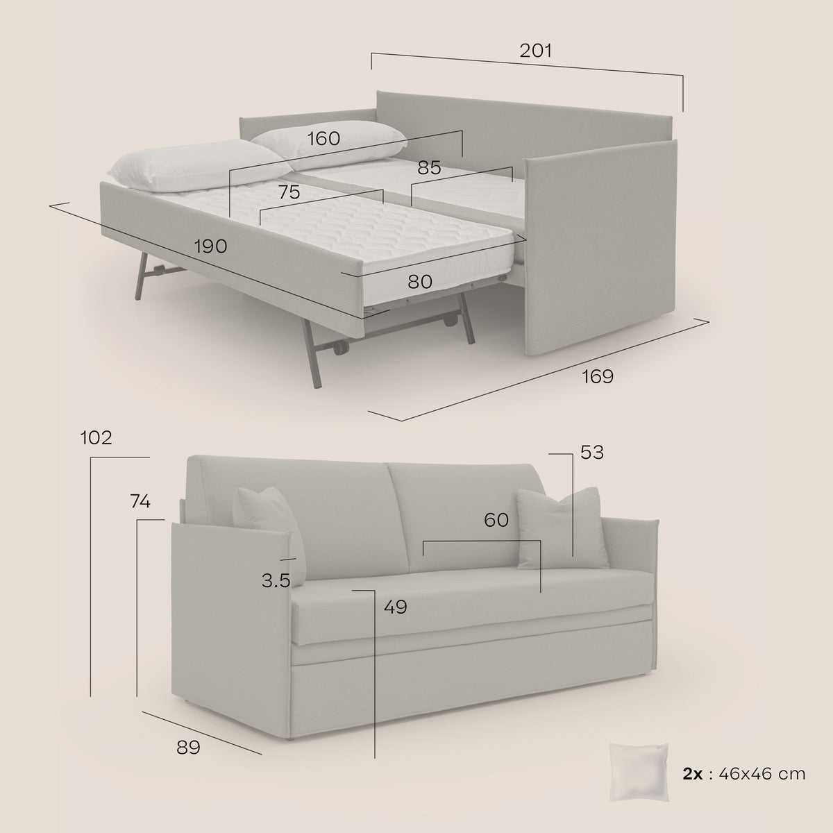 Tortona Divano duplex con doppio letto in tessuto simil cotone impermeabile T13 blu - divitt.sbs