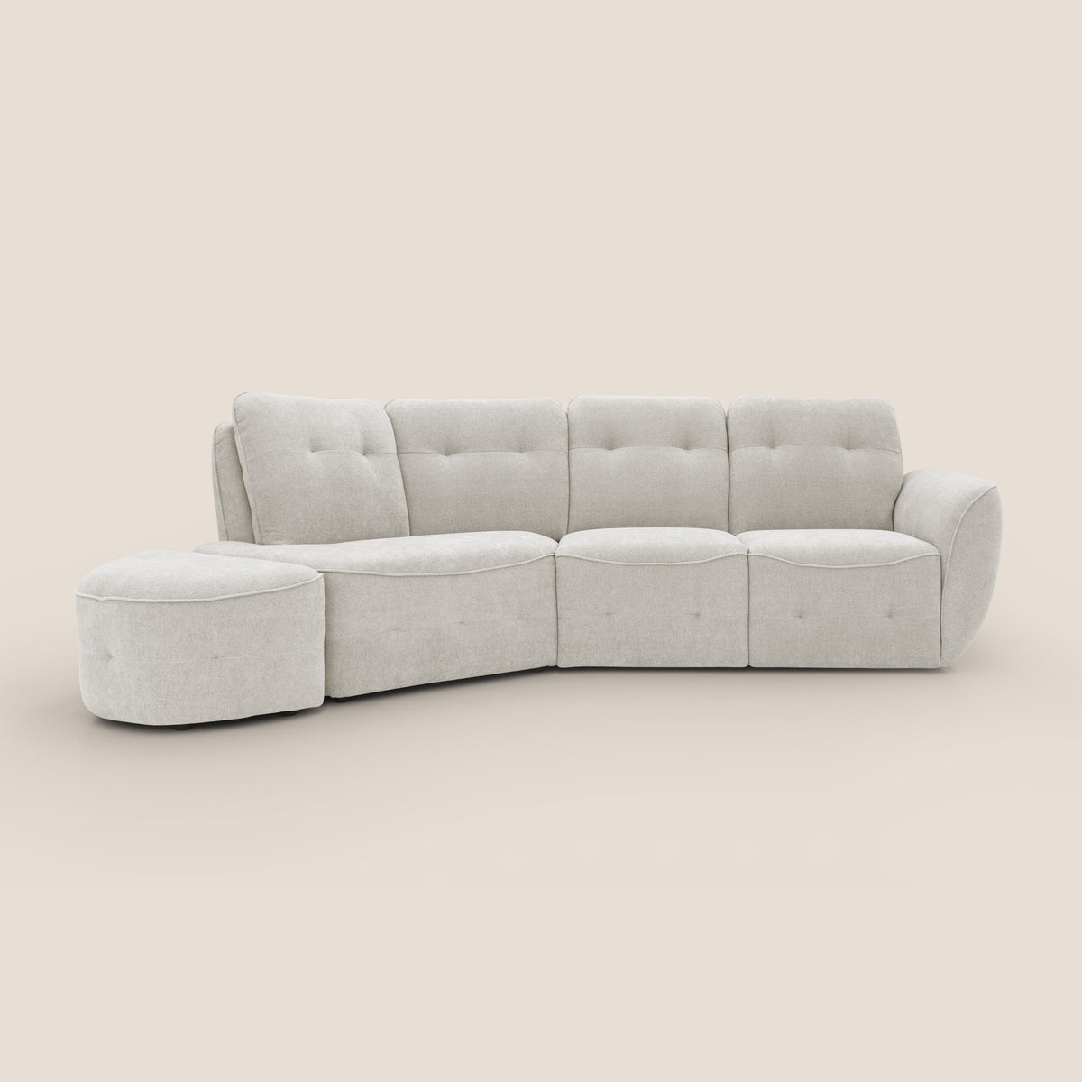 Cerbero divano angolare con pouf mobile in morbido bouclé impermeabile T07 bianco - divitt.sbs