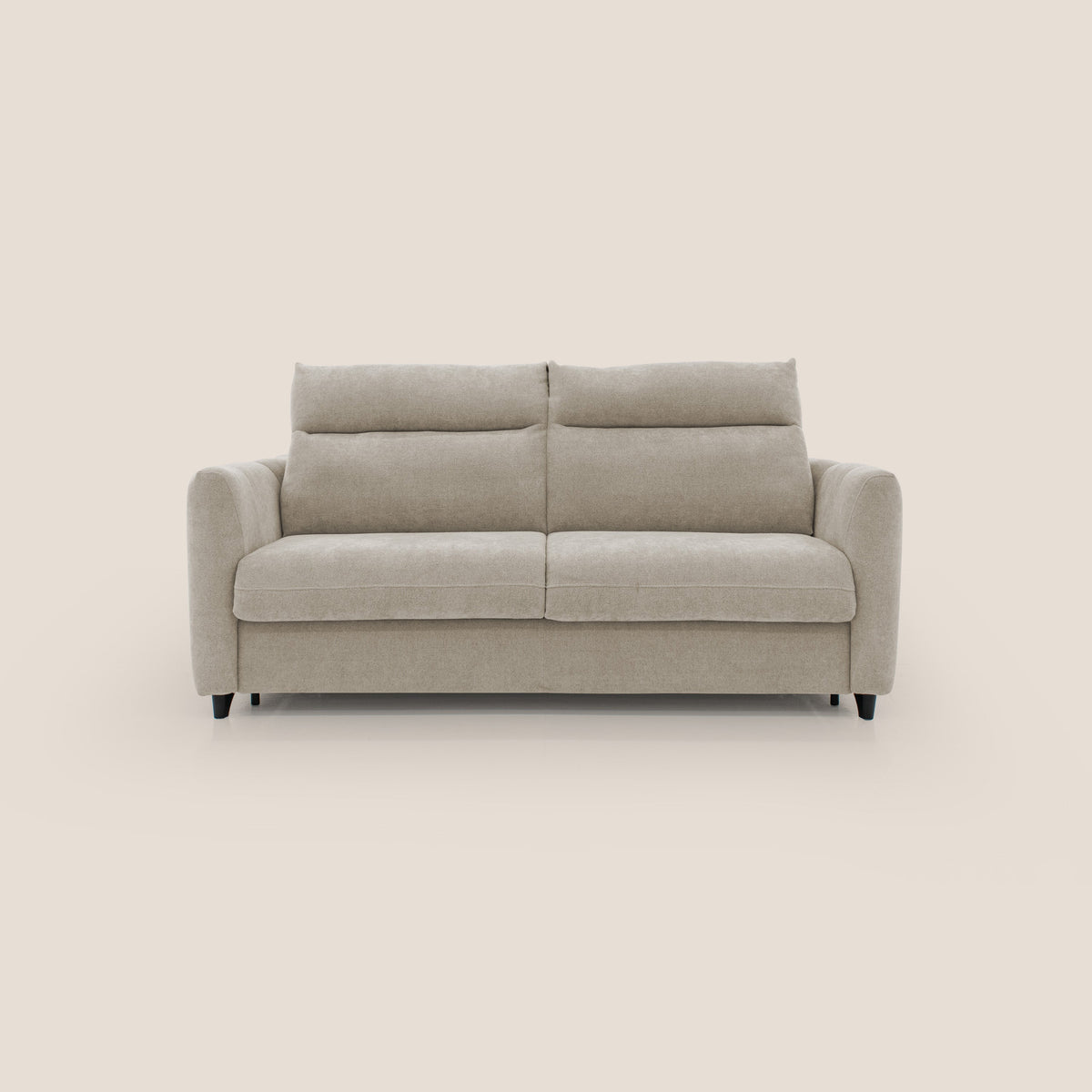 Peonia divano letto scandinavo con materasso H18 cm e morbido e alto schienale in tessuto Bouclé impermeabile T07 beige - divitt.sbs