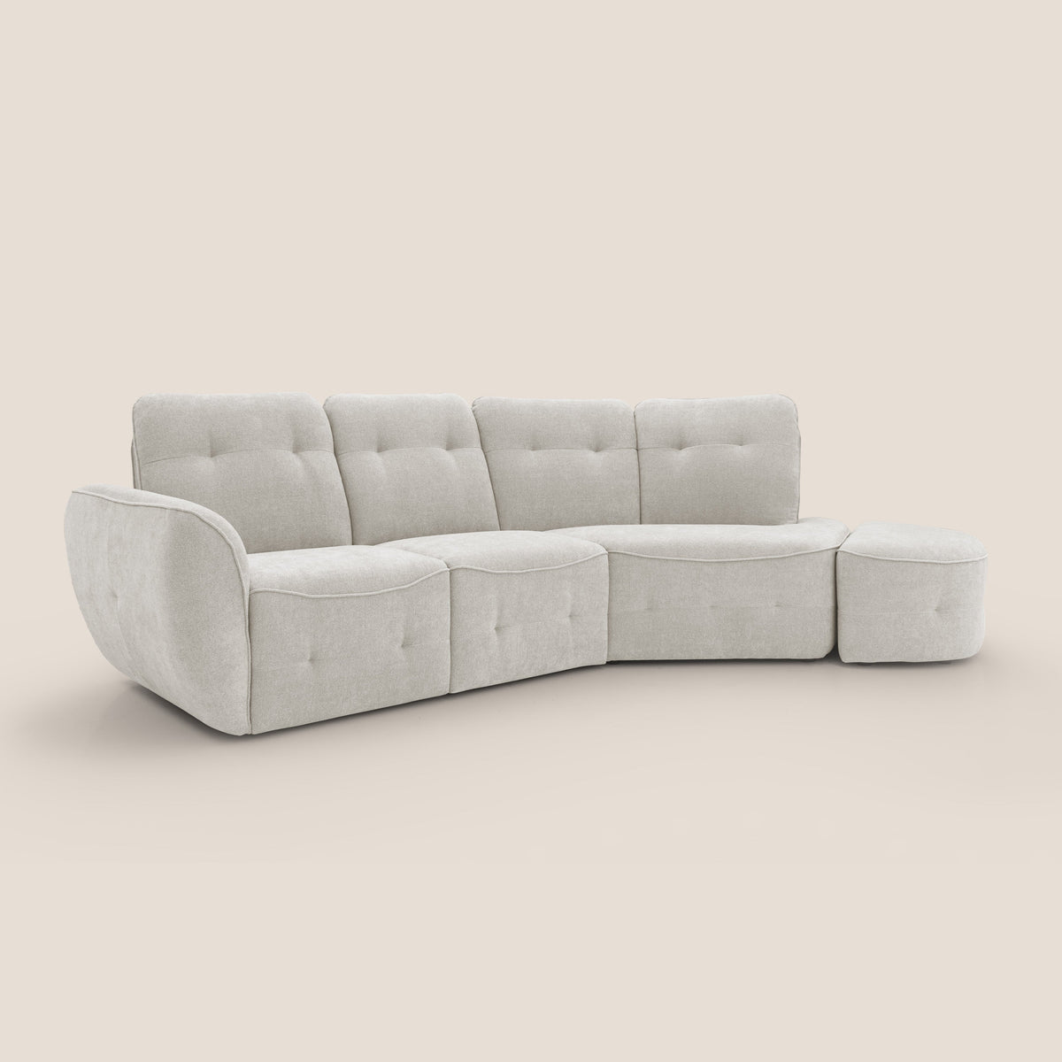 Cerbero divano angolare con pouf mobile in morbido bouclé impermeabile T07 bianco - divitt.sbs