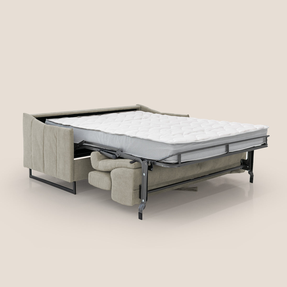 Loto divano letto salvaspazio materasso H18 cm con piedi alti in morbido tessuto impermeabile T14 tortora - divitt.sbs