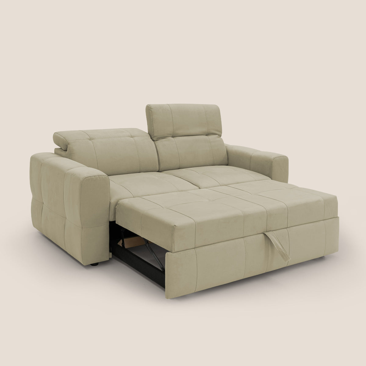 Kronos Divano con pouf estraibile poggiapiedi e poggiatesta reclinabili in morbida microfibra impermeabile T11 beige - divitt.sbs