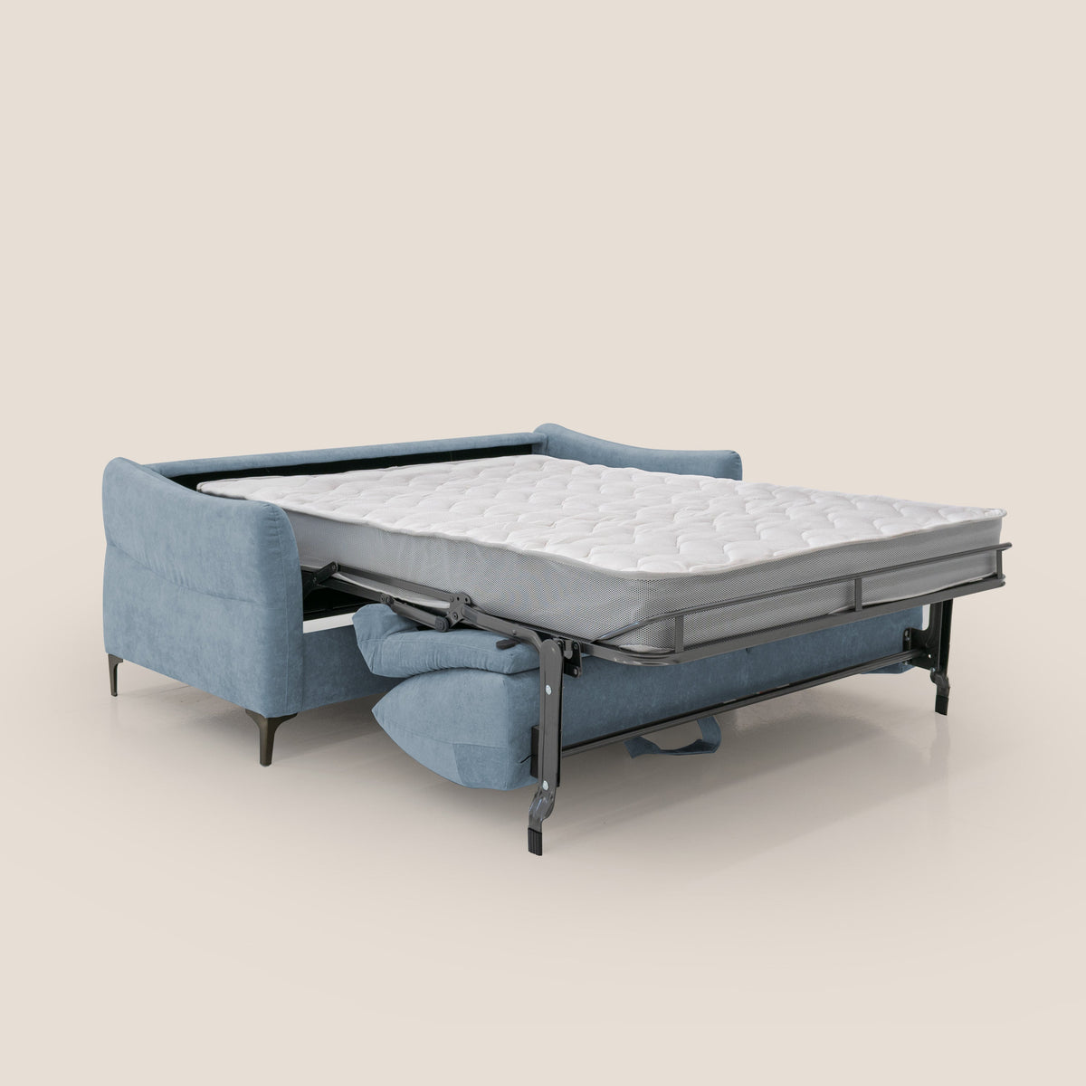 Dalia divano letto con materasso H18 cm e piedi alti in raffinato tessuto smacchiabile T17 carta da zucchero - divitt.sbs