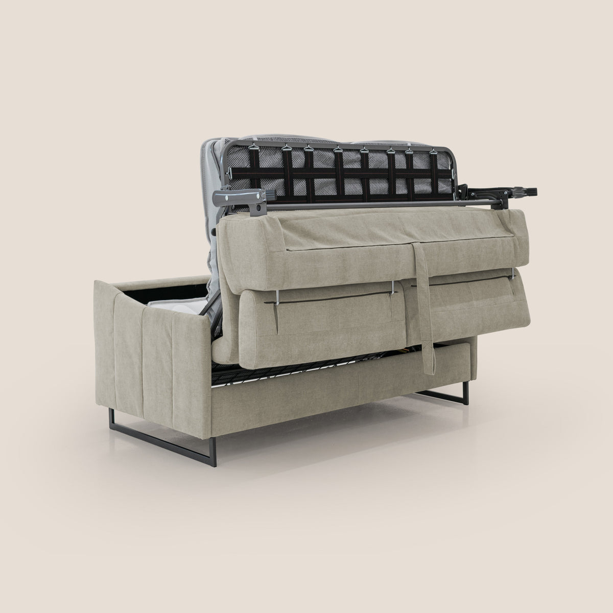 Loto divano letto salvaspazio materasso H18 cm con piedi alti in morbido tessuto impermeabile T14 tortora - divitt.sbs