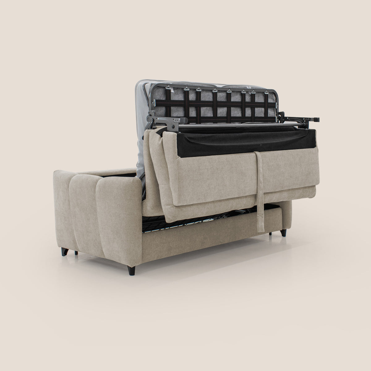 Peonia divano letto scandinavo con materasso H18 cm e morbido e alto schienale in tessuto Bouclé impermeabile T07 beige - divitt.sbs