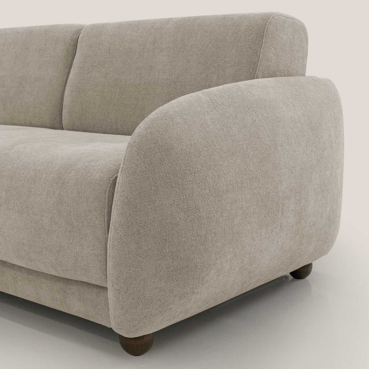 Giglio divano letto scandinavo japandi con materasso H18 cm in tessuto Bouclé impermeabile T07 beige - divitt.sbs