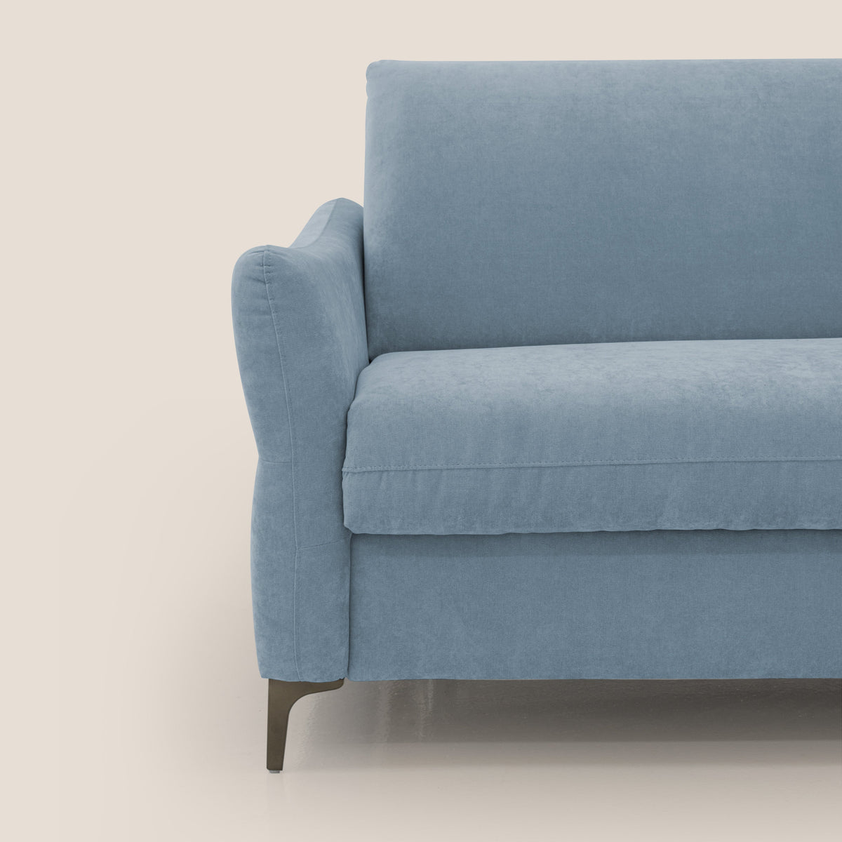 Dalia divano letto con materasso H18 cm e piedi alti in raffinato tessuto smacchiabile T17 carta da zucchero - divitt.sbs