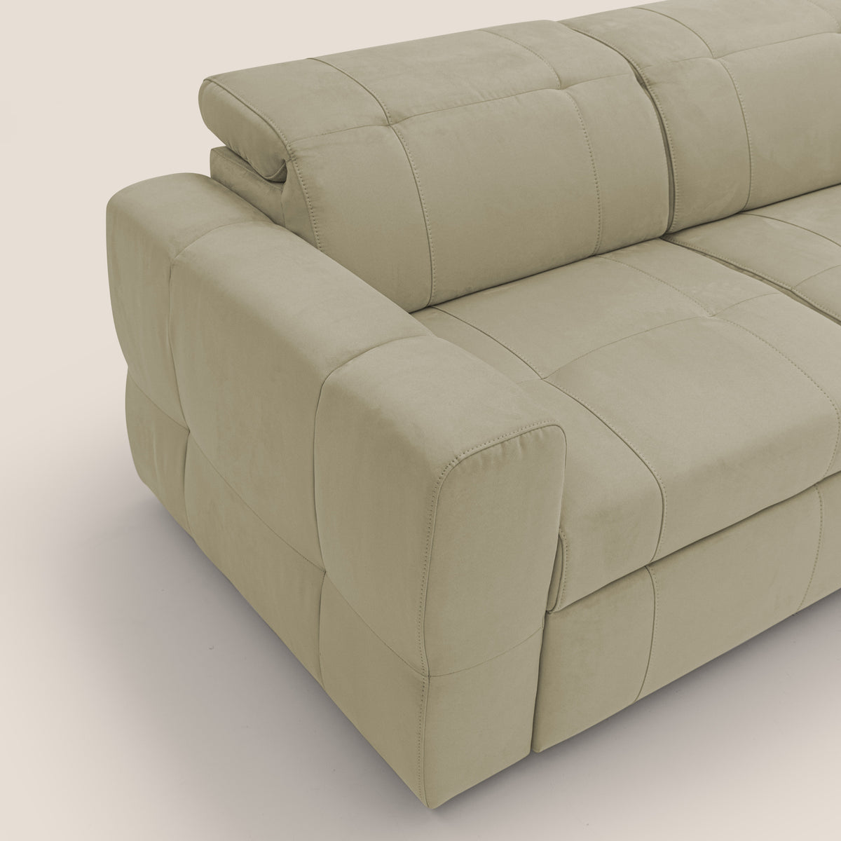 Kronos Divano angolare con poggiapiedi estraibile e pouf contenitore mobile in microfibra impermeabile T11 beige - divitt.sbs