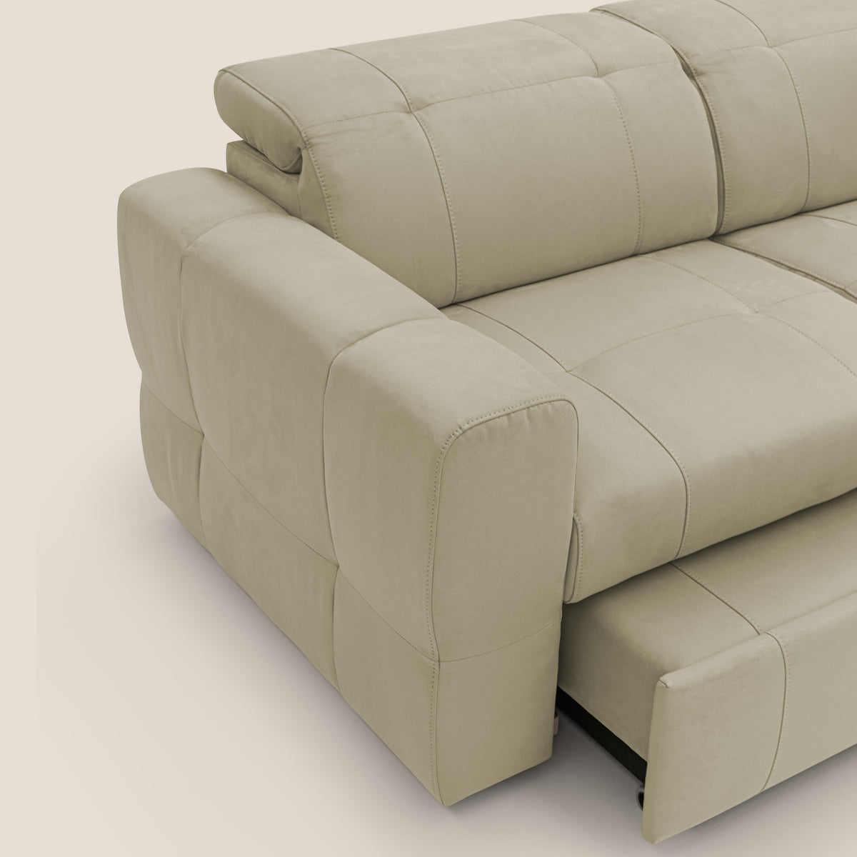 Kronos Divano angolare con poggiapiedi estraibile e pouf contenitore mobile in microfibra impermeabile T11 beige - divitt.sbs