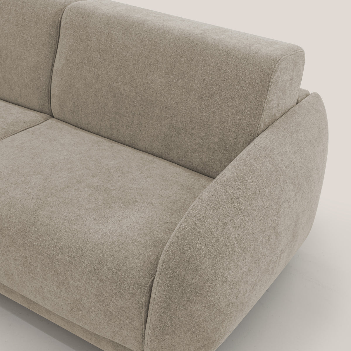 Giglio divano letto scandinavo japandi con materasso H18 cm in tessuto Bouclé impermeabile T07 beige - divitt.sbs