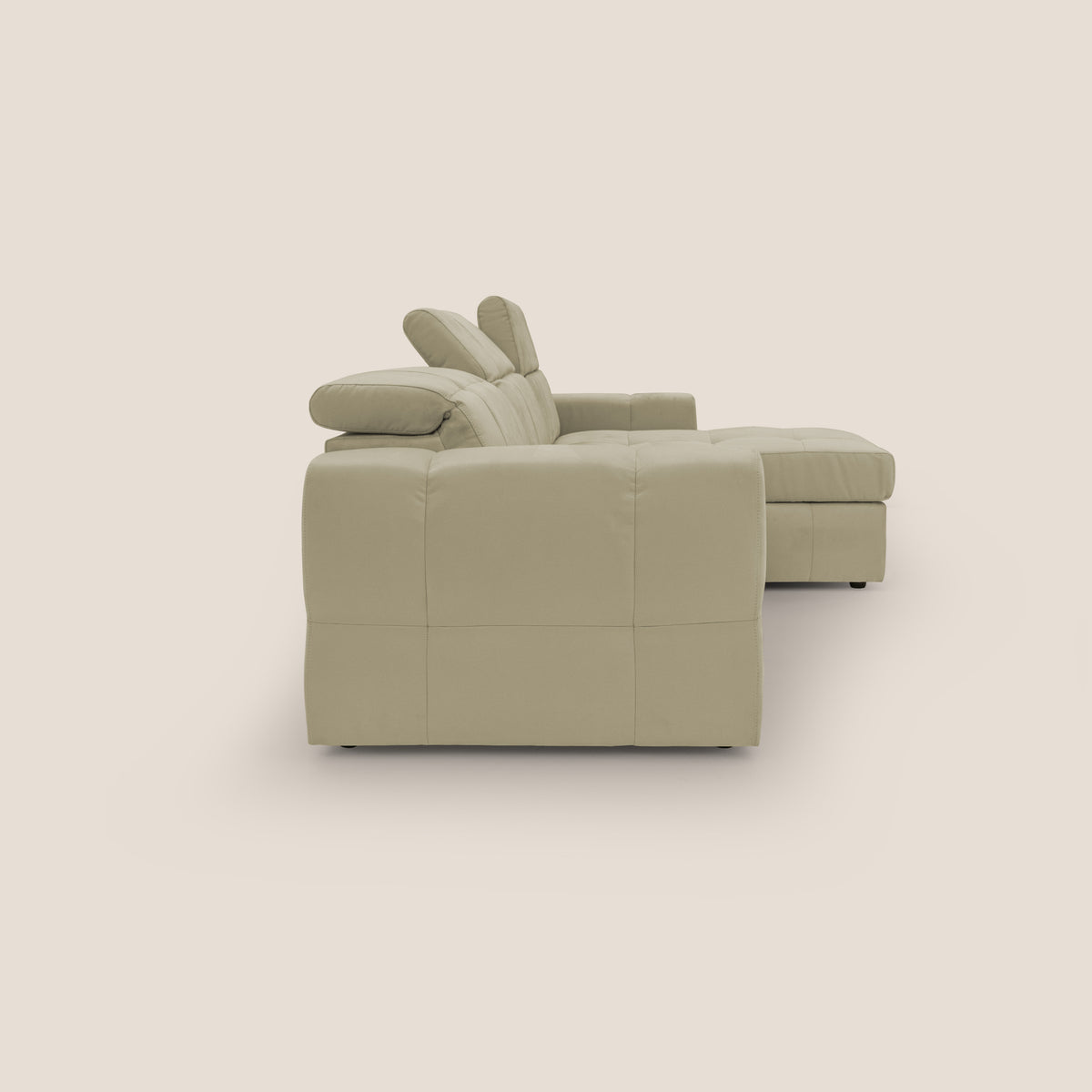 Kronos Divano angolare con pouf estraibile e penisola contenitore in microfibra impermeabile T11 beige - divitt.sbs