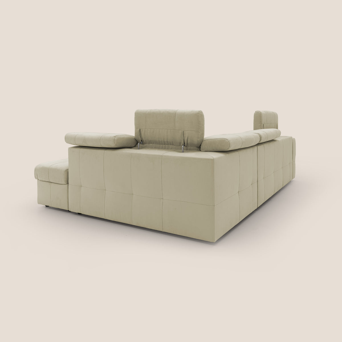 Kronos Divano angolare con poggiapiedi estraibile e pouf contenitore mobile in microfibra impermeabile T11 beige - divitt.sbs
