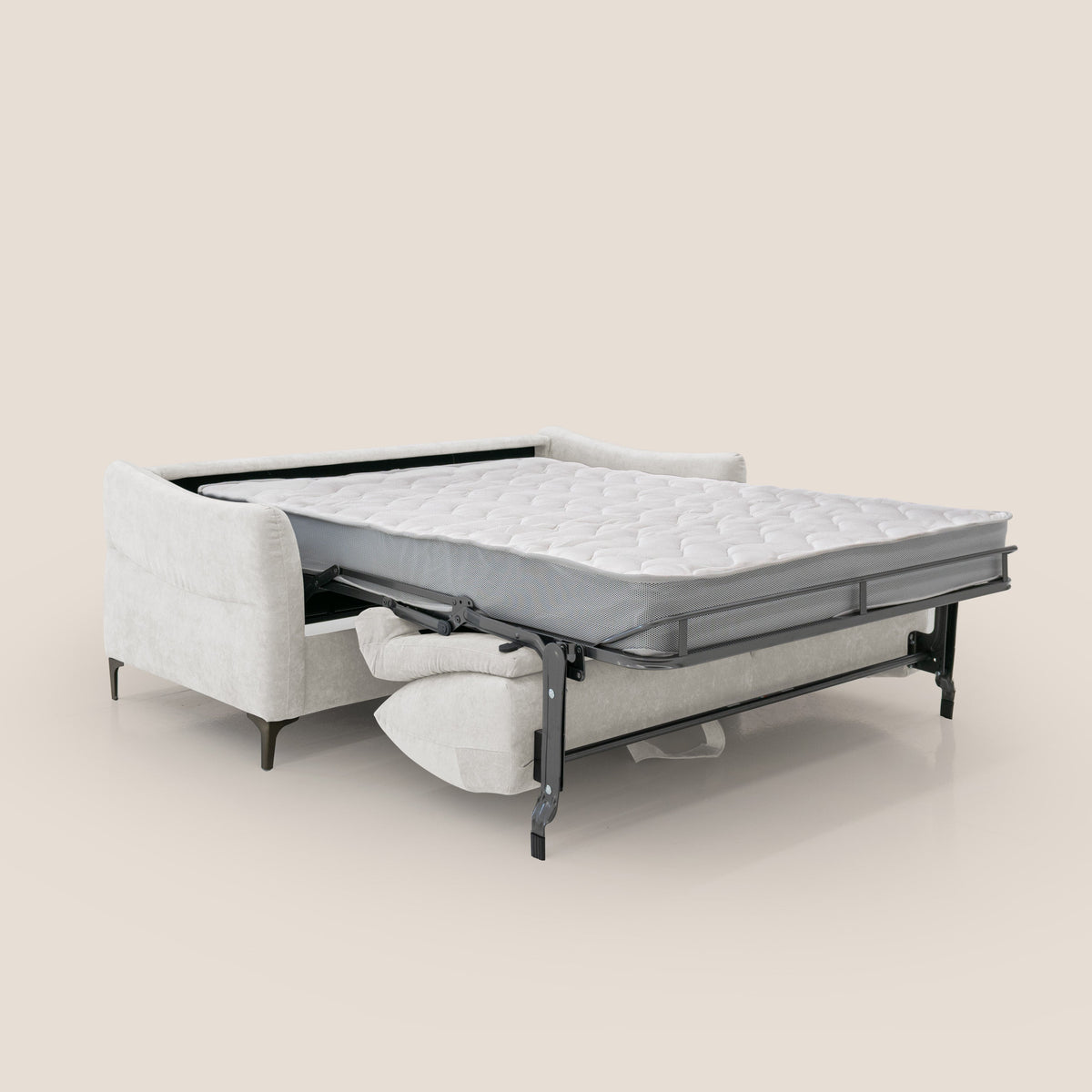 Dalia divano letto con materasso H18 cm e piedi alti in raffinato tessuto smacchiabile T17 bianco - divitt.sbs