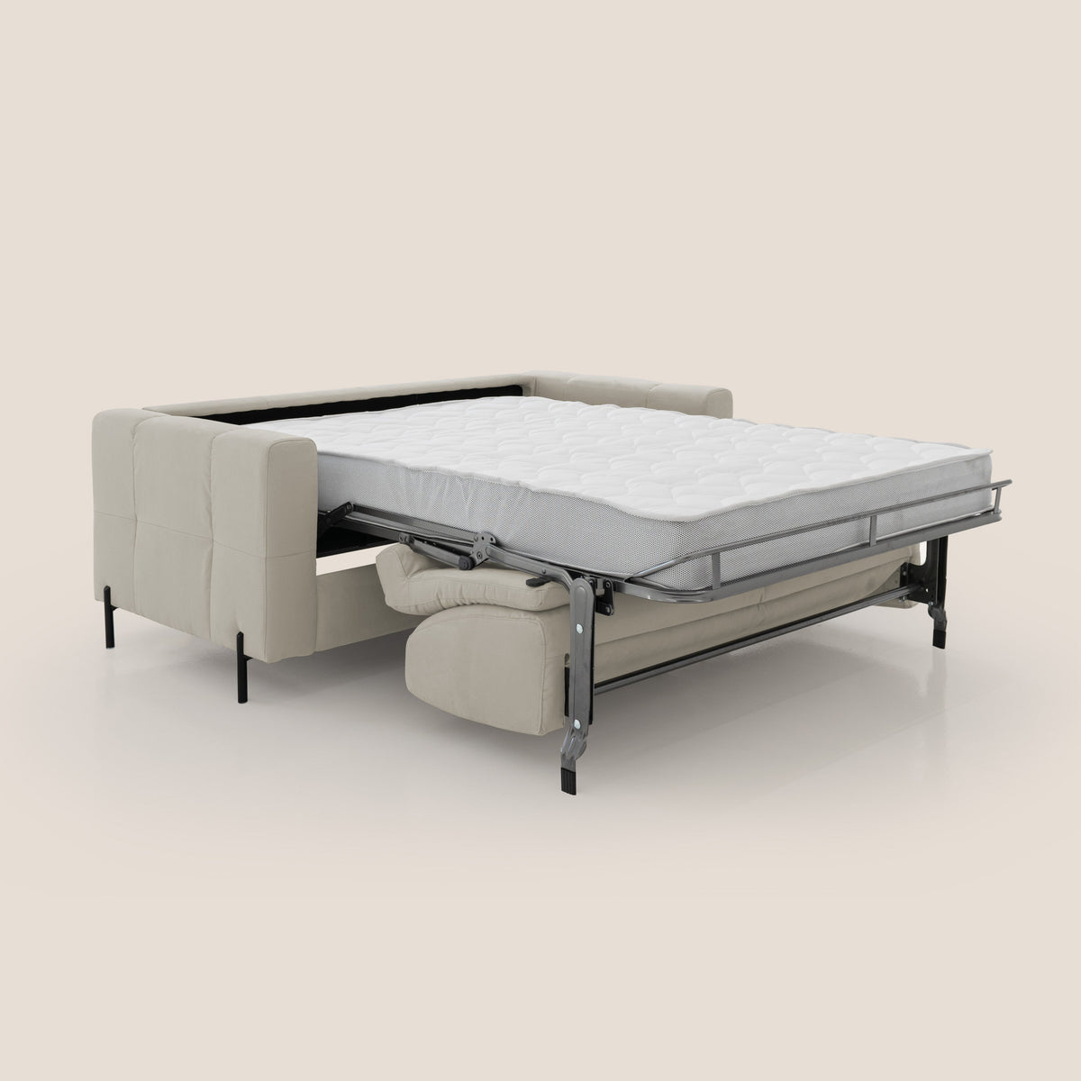 Ortensia divano letto materasso H18 cm con piedi alti in elegante microfibra smacchiabile T11 panna - divitt.sbs