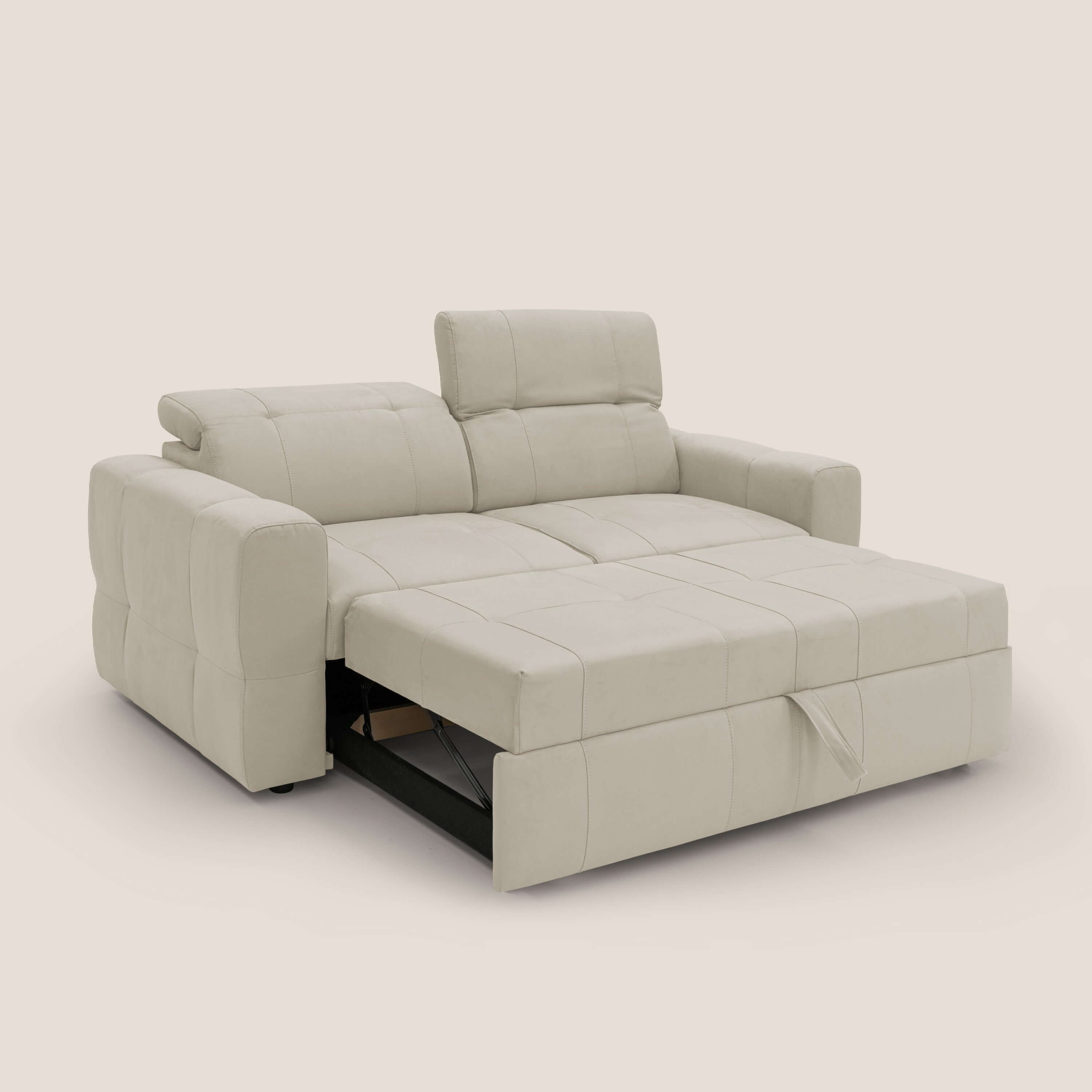 Kronos Divano con pouf estraibile poggiapiedi e poggiatesta reclinabili in morbida microfibra impermeabile T11 panna - divitt.sbs