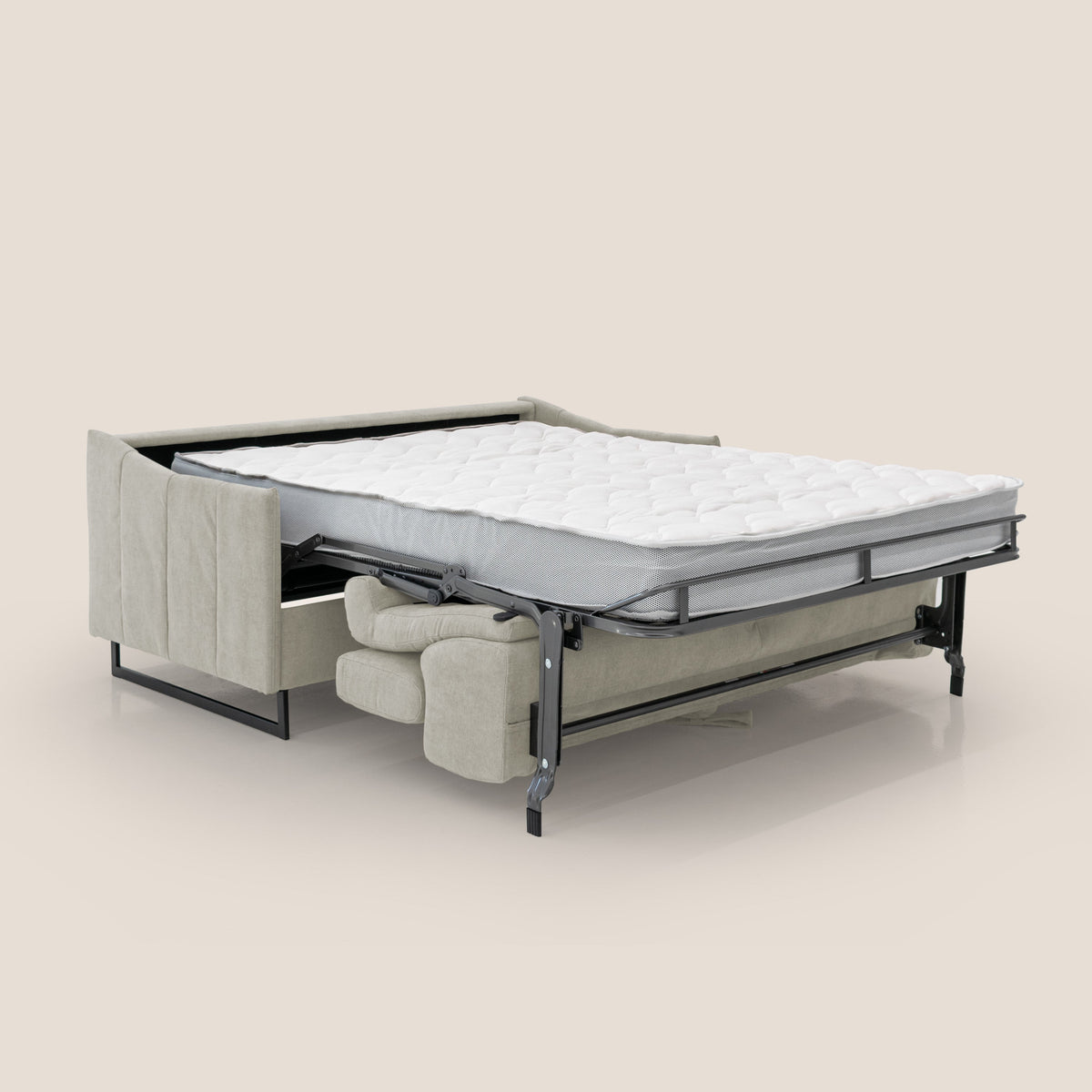 Loto divano letto salvaspazio materasso H18 cm con piedi alti in morbido tessuto impermeabile T14 panna - divitt.sbs