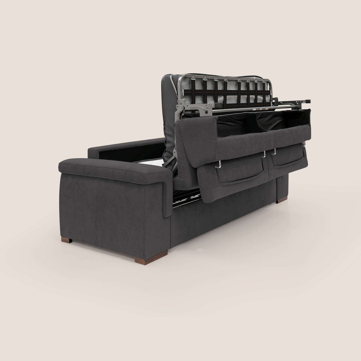 Giunone divano letto con materasso alto 18 cm e poggiatesta reclinabili in tessuto impermeabile T02 nero - divitt.sbs