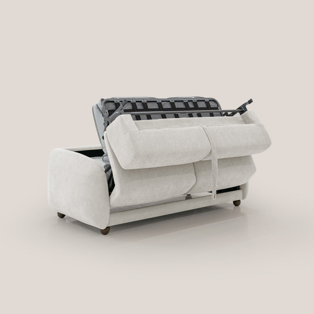Giglio divano letto scandinavo japandi con materasso H18 cm in tessuto Bouclé impermeabile T07 bianco - divitt.sbs