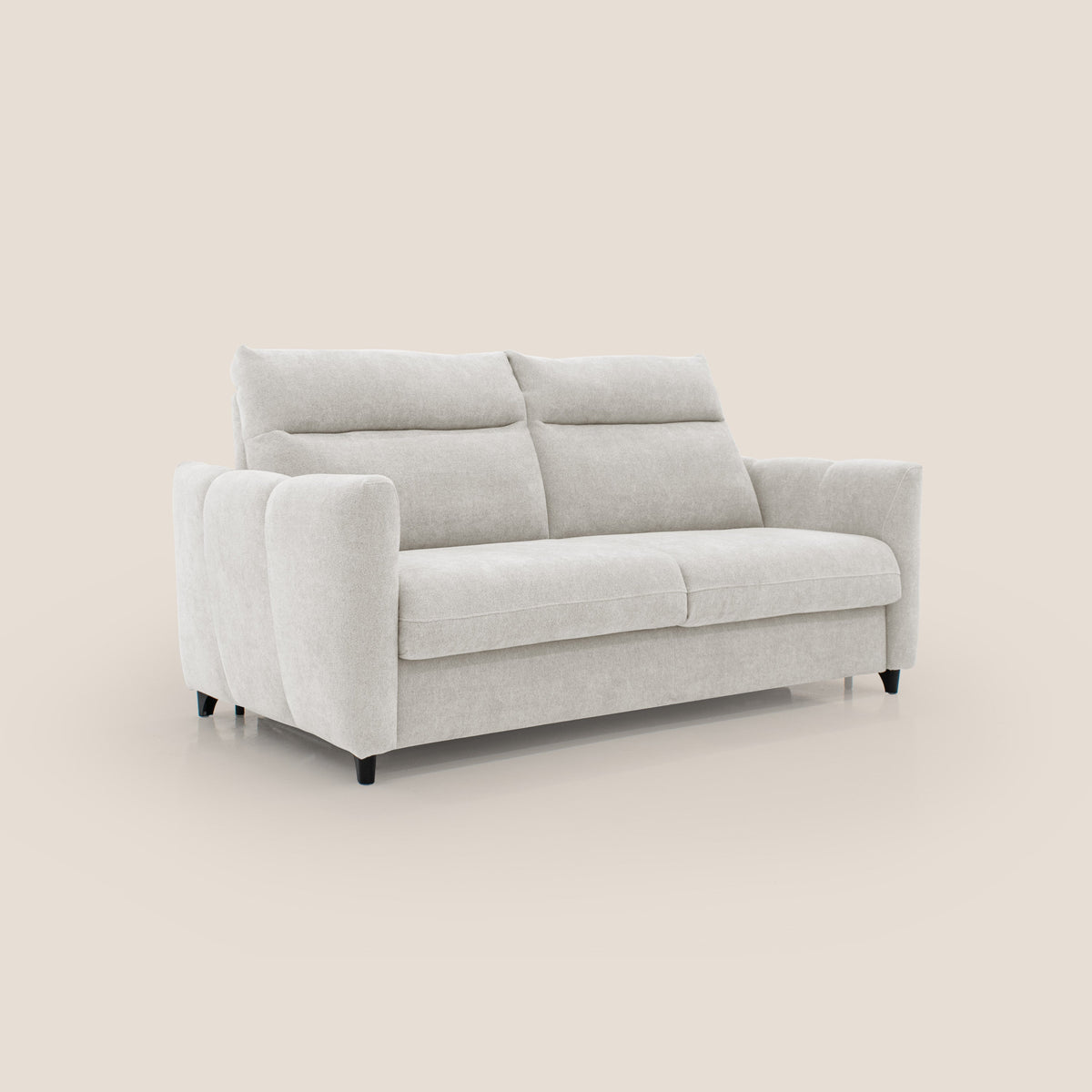 Peonia divano letto scandinavo con materasso H18 cm e morbido e alto schienale in tessuto Bouclé impermeabile T07 bianco - divitt.sbs