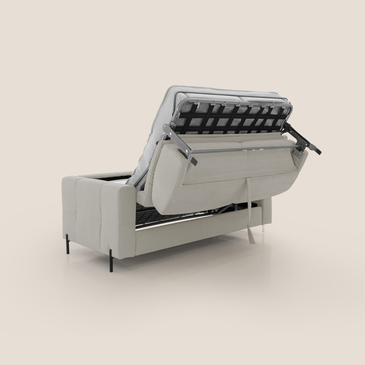 Ortensia divano letto materasso H18 cm con piedi alti in elegante microfibra smacchiabile T11 panna - divitt.sbs