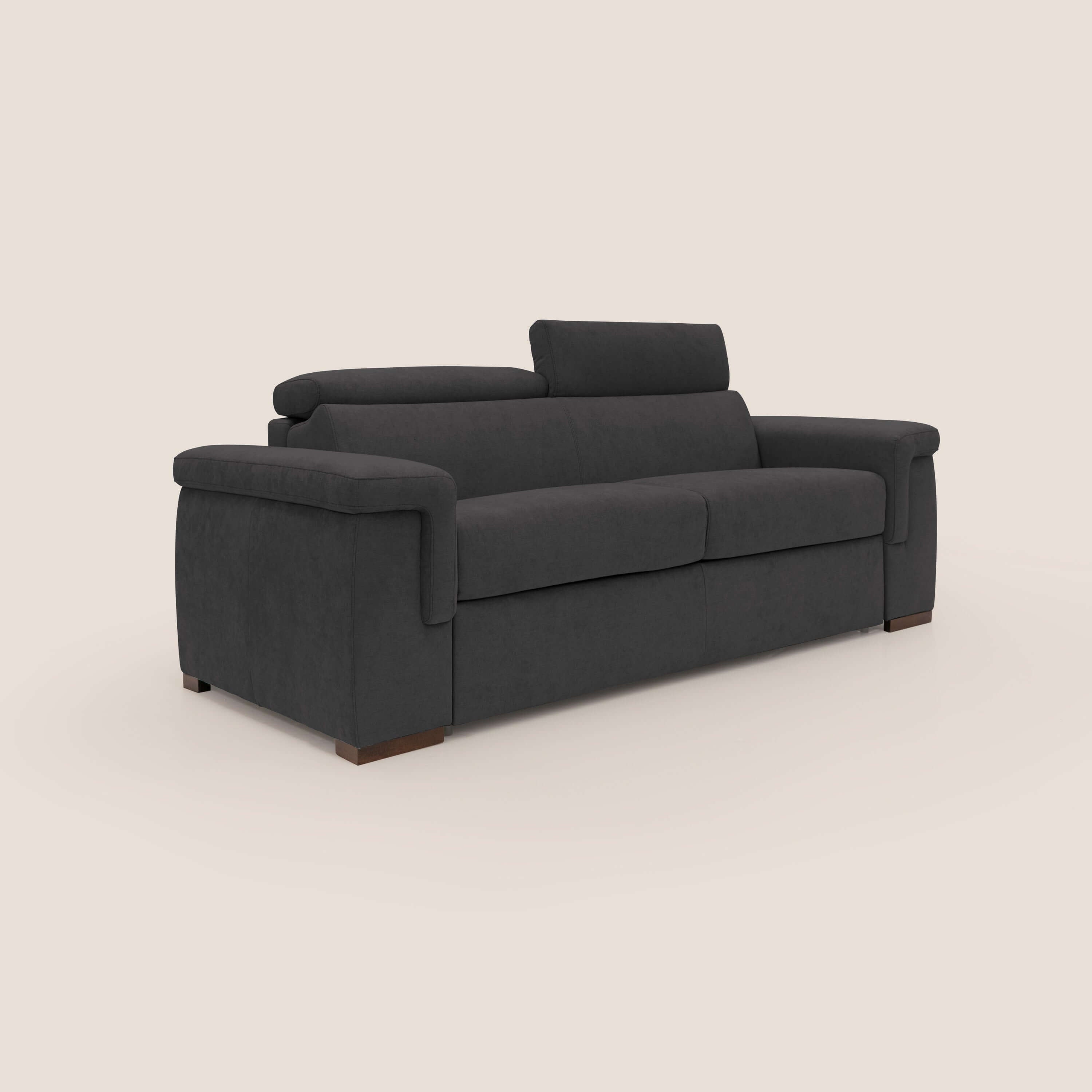 Giunone divano letto con materasso alto 18 cm e poggiatesta reclinabili in tessuto impermeabile T02 nero - divitt.sbs