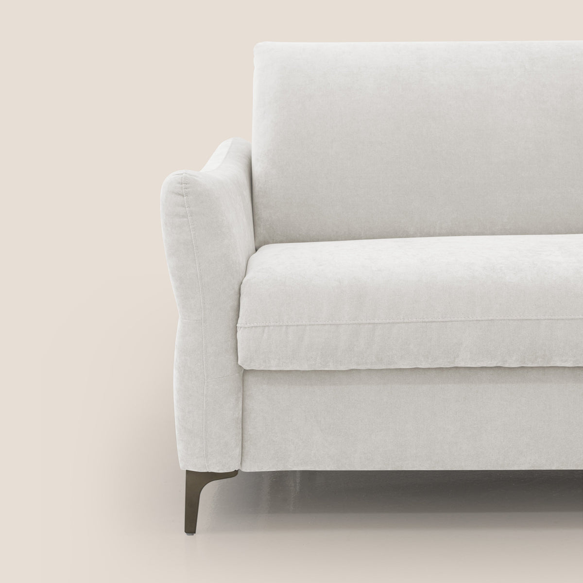 Dalia divano letto con materasso H18 cm e piedi alti in raffinato tessuto smacchiabile T17 bianco - divitt.sbs