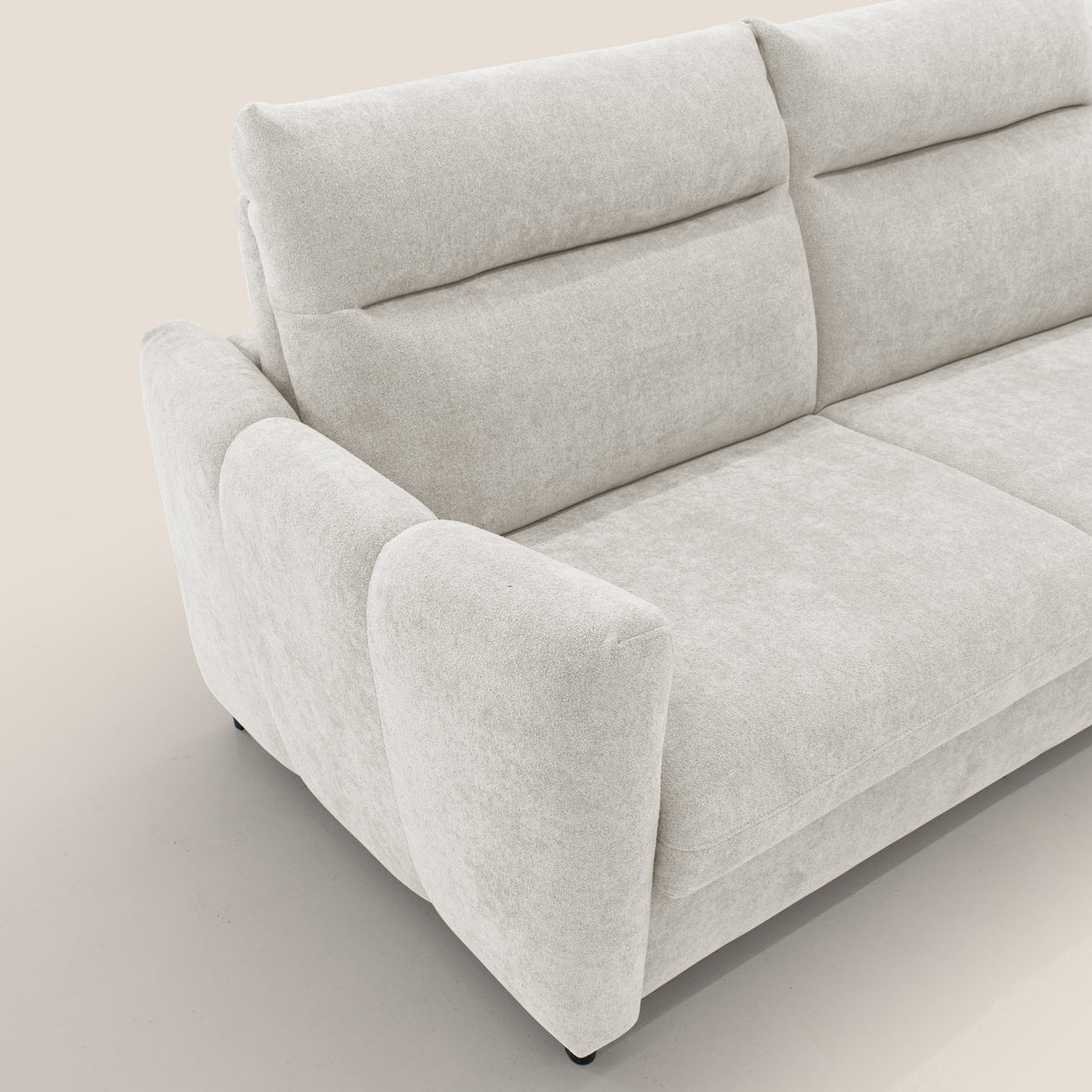 Peonia divano letto scandinavo con materasso H18 cm e morbido e alto schienale in tessuto Bouclé impermeabile T07 bianco - divitt.sbs