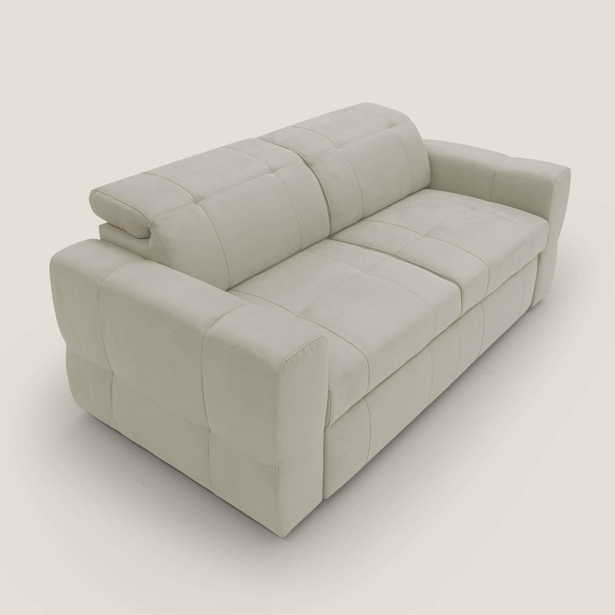 Kronos Divano con pouf estraibile poggiapiedi e poggiatesta reclinabili in morbida microfibra impermeabile T11 panna - divitt.sbs