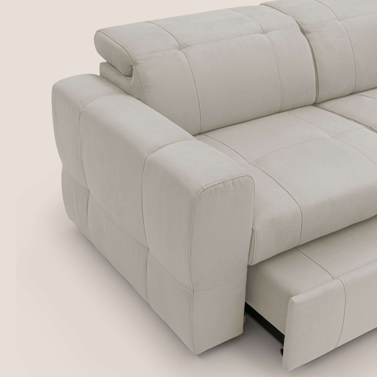 Kronos Divano con pouf estraibile poggiapiedi e poggiatesta reclinabili in morbida microfibra impermeabile T11 panna - divitt.sbs