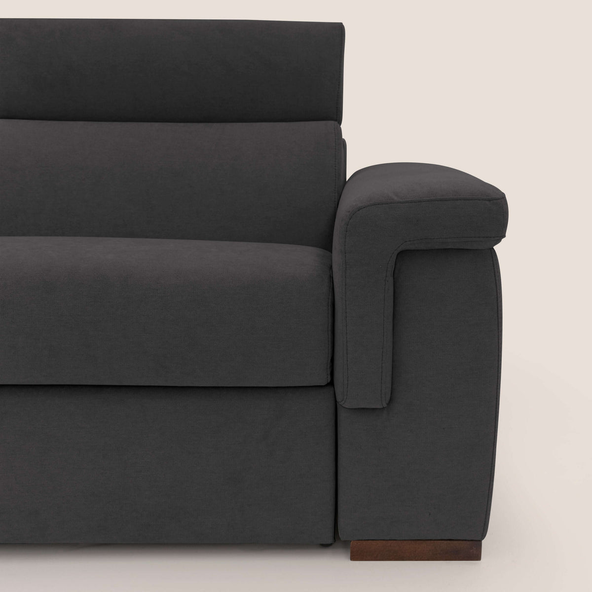 Giunone divano letto con materasso alto 18 cm e poggiatesta reclinabili in tessuto impermeabile T02 nero - divitt.sbs