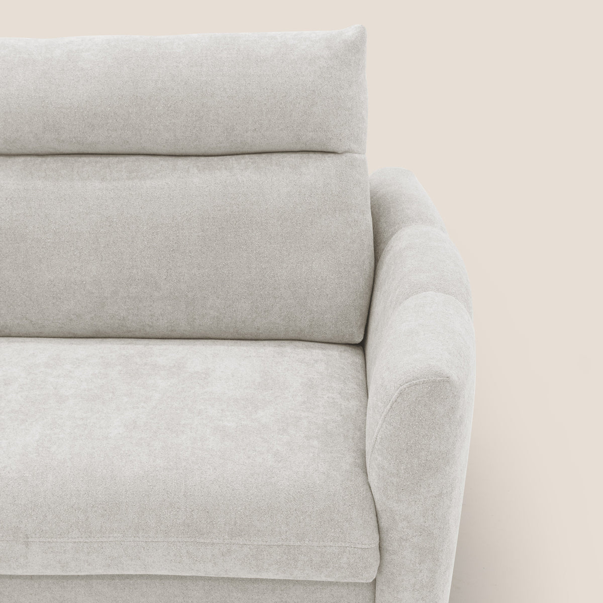 Peonia divano letto scandinavo con materasso H18 cm e morbido e alto schienale in tessuto Bouclé impermeabile T07 bianco - divitt.sbs