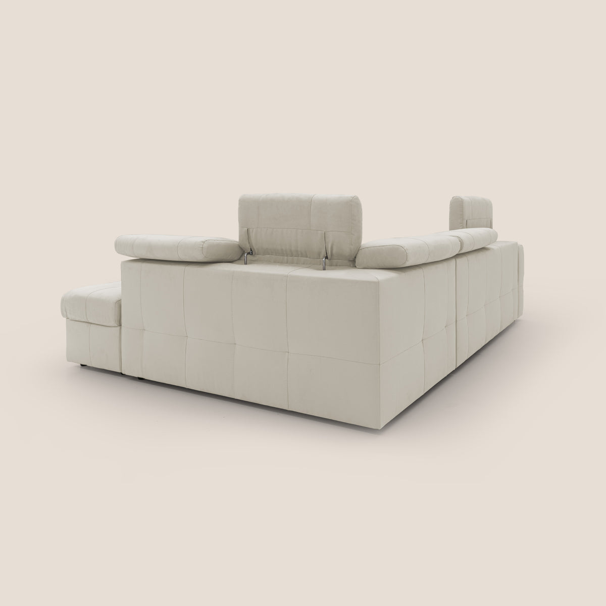 Kronos Divano angolare con poggiapiedi estraibile e pouf contenitore mobile in microfibra impermeabile T11 panna - divitt.sbs