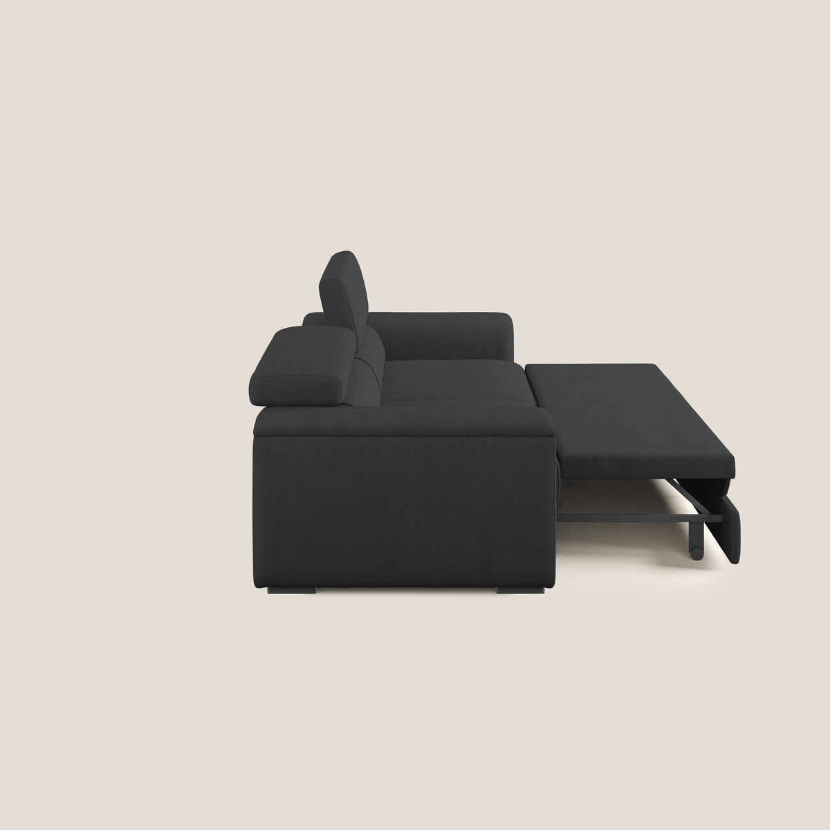 Zeno Divano con pouf estraibile poggiapiedi in tessuto morbido impermeabile T02 nero - divitt.sbs