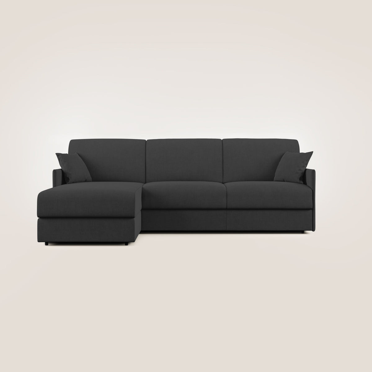 Evans Divano letto angolare con penisola in morbido tessuto impermeabile T02 nero - divitt.sbs